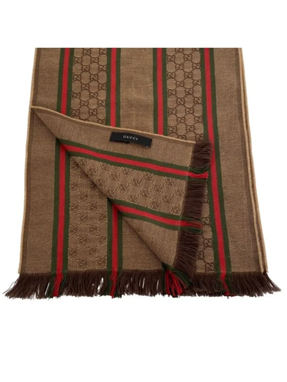 Gucci Web Stripe Sherry Line GG Scarf Brown Suzu - Picture 3 of 5